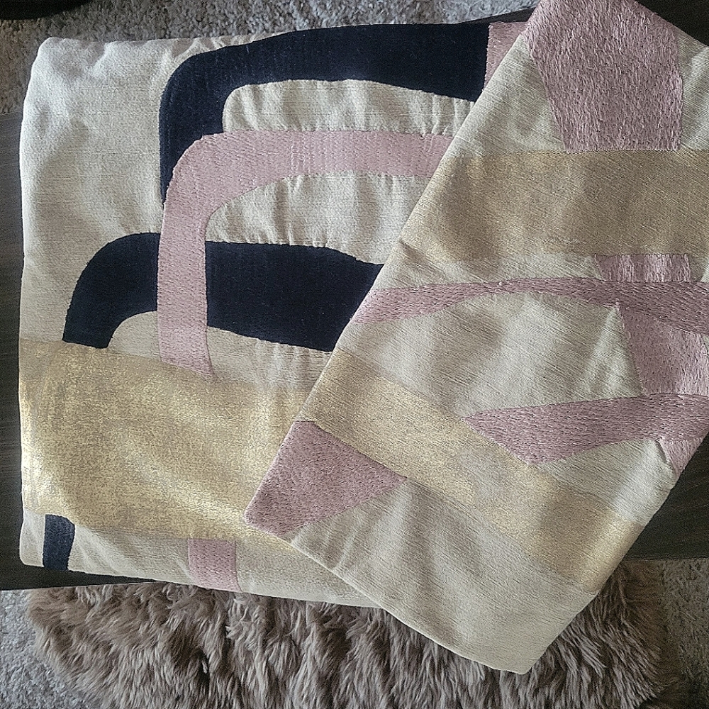 West Elm Set of 2 Embroidered Metallic Throw Pillows
